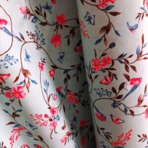 FABRIC - BIRDS FLOWERS light blue