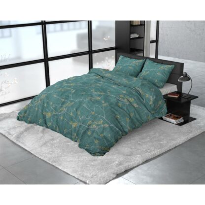 DUVET COVER SATIN GREEN LEAVES
