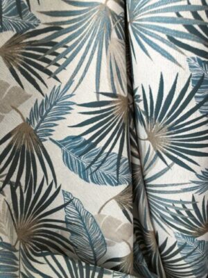 FABRIC - TEAL PALM LEAVES