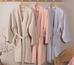 SUMMER BATHROBE  salmon/beige 100%cotton
