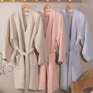SUMMER BATHROBE  salmon/beige 100%cotton