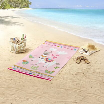 BEACH TOWEL 75x150 cm poly velour - LLAMA PINK - Image 2