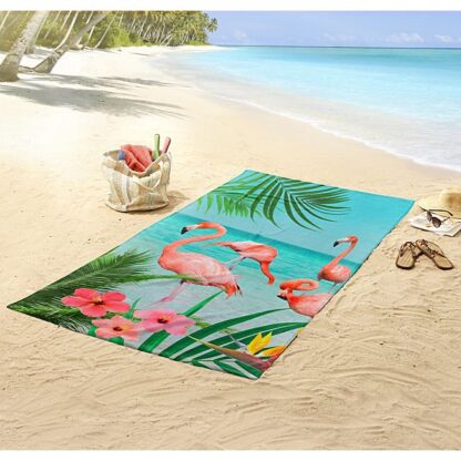 BEACH TOWEL 100x180cm poly velour - FLAMINGOS - Image 3