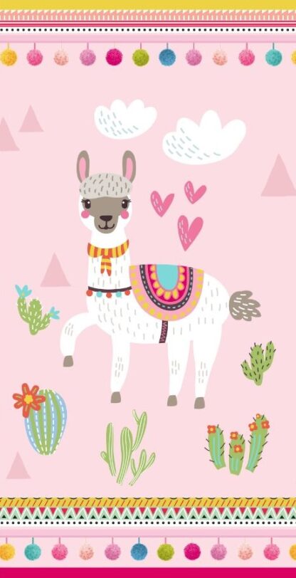 BEACH TOWEL 75x150 cm poly velour - LLAMA PINK