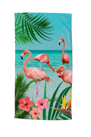 BEACH TOWEL 100x180cm poly velour - FLAMINGOS
