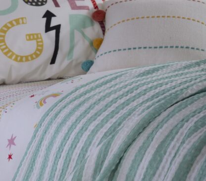 CHILDREN BLANKET/THROW  STRIPE  - GREY/PINK/BLUE 160x240 - Image 3