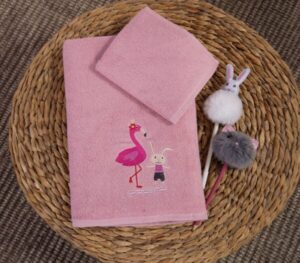 CHILDREN TOWEL SET "FLAMINGO" PINK 2PCS