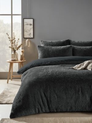 FLEECE QUILT COVER TEDDY - ANTHRACITE 240x200/220cm