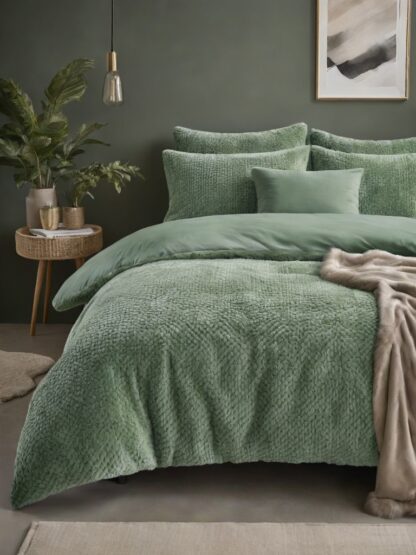 FLEECE QUILT COVER TEDDY FUR - GREEN 200x200/220cm