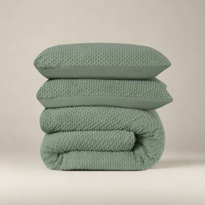 FLEECE QUILT COVER TEDDY FUR - GREEN 200x200/220cm - Image 2
