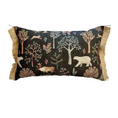Cushion 60x30cm Winter Bears w/fringe
