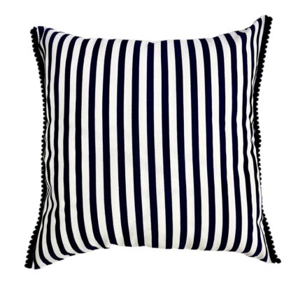 Cushion 40x40cm Blue Stripe w/pompoms