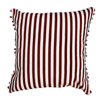 Cushion 40x40cm Red Stripe w/pompoms