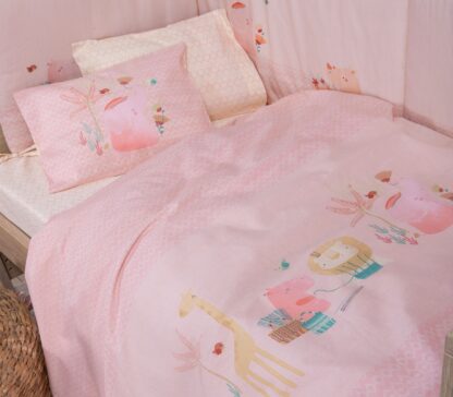 BABY COT SHEET SET pink animals