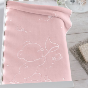 BABY BLANKET PINK 110 X 140cm des. 6654 teddy bear