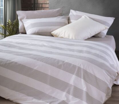 BEDSHEET SET "CASUAL STRIPE  GREY" (flat,fitted sheet + pillow case)