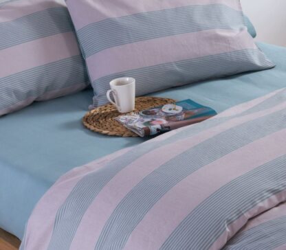 BEDSHEET SET "CASUAL STRIPE BLUE" (flat,fitted sheet + pillow case) - Image 2