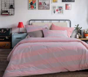 COTTON BEDSHEET SET CASUAL STRIPE PEACH