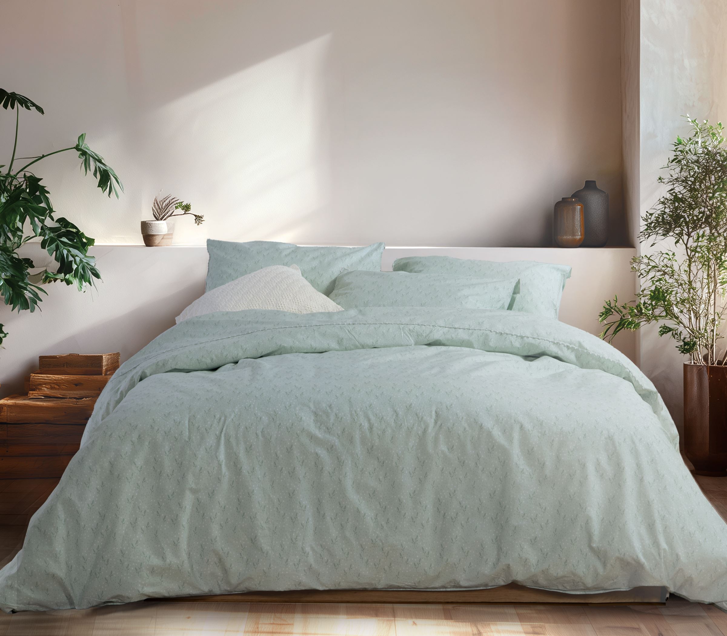 Queen size duvet cover set Josefine in cotton percale, includes duvet cover and matching pillowcases, designed for a coordinated bedroom look.