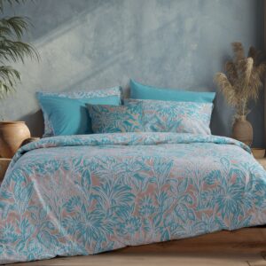 Single size fitted bedsheet set in Charisma Blue colour, made from soft cotton fabric with a smooth finish, featuring a solid blue design for a modern bedroom look.