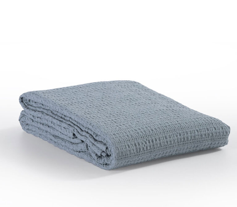 Dusty blue cotton pique blanket 220×240 cm