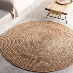 Yennefer 259 round jute rug with a natural woven design, 150cm